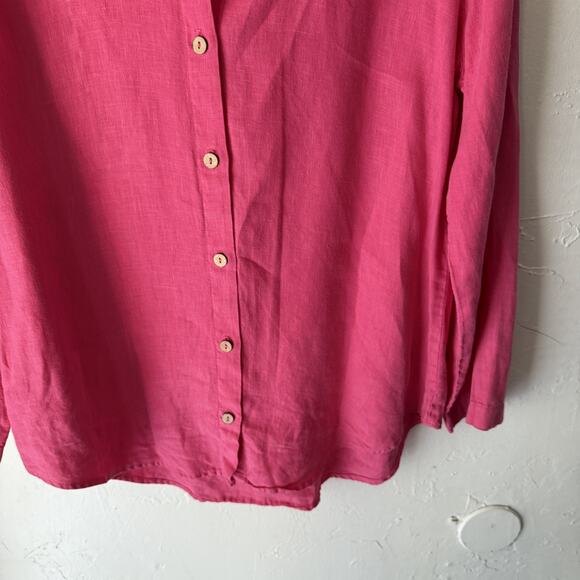 Soft Surroundings Shirt Womens Petite Small Pink Linen Button Up Long Sleeve USA - Picture 3 of 7